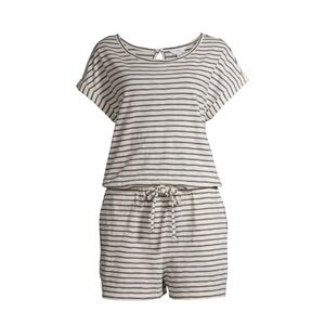 Time and Tru NWT Women's Short Sleeve Shorts Elastic Waist Tie Romper 590